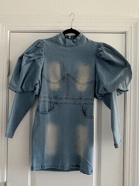 Nichole Lynel Puff Sleeve Jean Mini Dress
